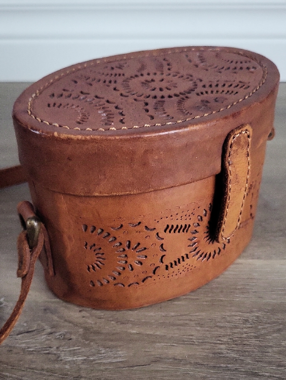 Artisan Hand-Tooled Leather Drum Bag |Indonesian Boho Crossbody